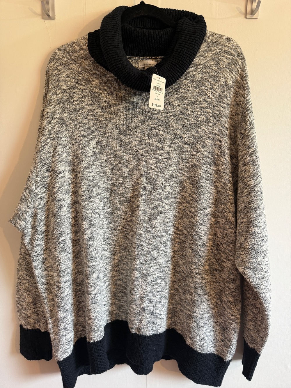 Bean Signature Cotton Linen Cowl Neck Sweater XL NWT Black White